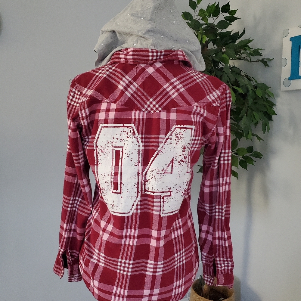 JUSTICE Bling Metallic Detachable Hood Flannel Shacket 18